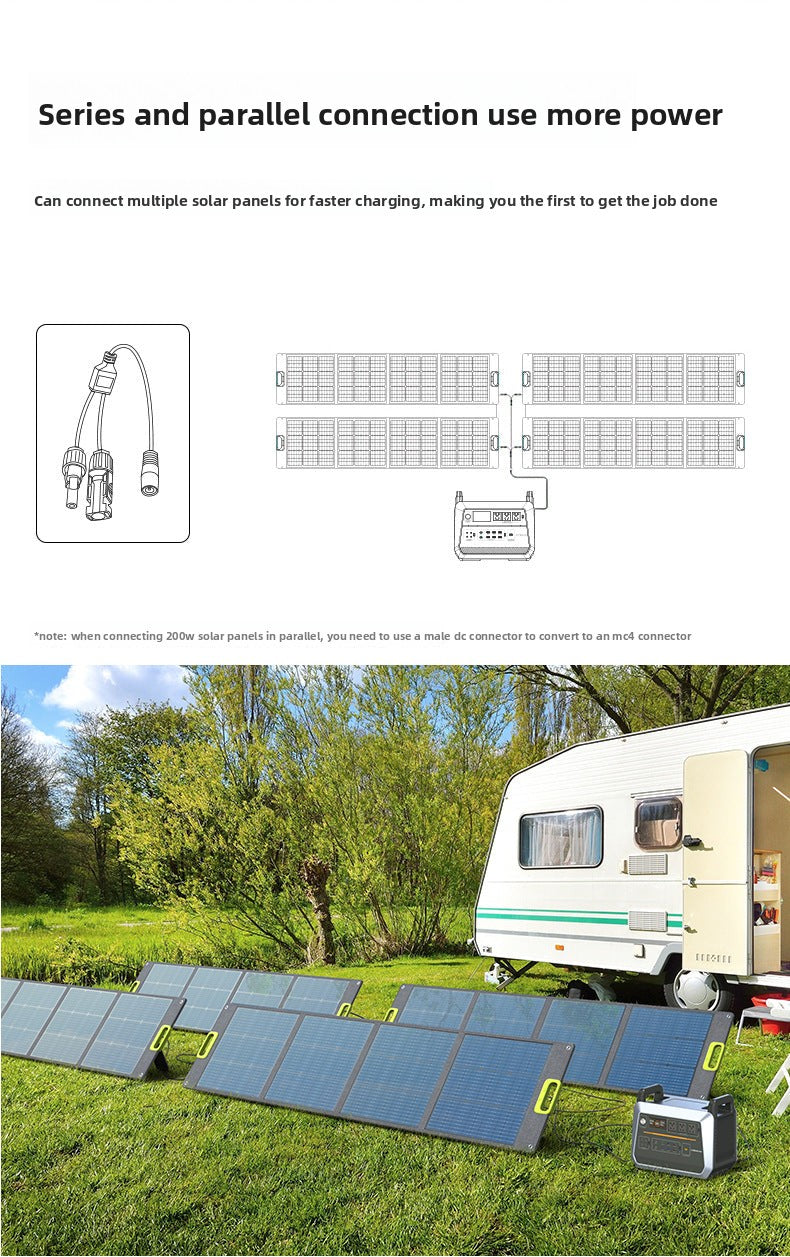 120W Solar Panel outdoor camping setup with power station